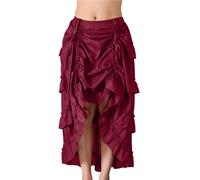 Gothic Skirt Women's Long Steampunk Maxi Skirt Women's High Waist Medieval Costume Skirt with Ruffles Vintage Renaissance Skirts with Irregular Hem Pirate Skirt Petticoat for Halloween and Carnival