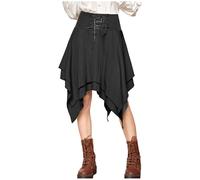 Gothic Skirt Women's Midi Steampunk Midi Skirt High Waist Medieval Costume Skirt with Irregular Hem Renaissance Petticoat with Drawstring Pirate Skirt Festive Costume for Halloween