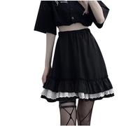 Gothic Skirt Women's Short Steampunk Pleated Skirt Women's Elastic Waist Black Mini Skirt with Ruffles A-line Swing Skirts Pleated Skirt with Lace Festive Clothing for Halloween & Carnival Streetwear