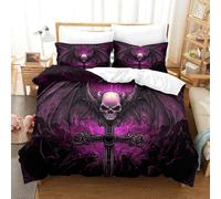 Gothic Skull 3 Pieces Polyester Microfibre Junior Dark Fantasy Art Duvet Cover Set, 2 Pack Pillow Cases, Hidden Zip, Kids Adults, Autumn Use Skin Friendly Cosy Double（200x200cm）
