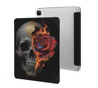 Gothic Skull and Black Rose Case for iPad Pro 12.9 Inch 2022/2021/2020(6th/5th/4th Gen) Trifold Stand with Pencil Holder, Soft Silicone Shockproof Protective Cover, Slim Lightweight
