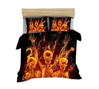 Gothic Skull and Flower Duvet Cover Set - 3D Skeleton Bones Bedspread with Pillow Shams, Floral Pattern, Zipper Closure (Orange, Super King 220x260 cm)