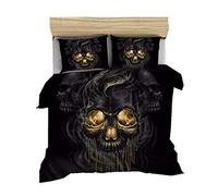 Gothic Skull and Flower Duvet Cover Set - 3D Skeleton Bones Bedspread with Pillow Shams, Floral, Zipper Closure (Black, Single 135x200 cm)