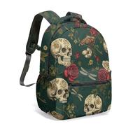 Gothic Skull Backpack 16 Inch Kids School Bag, 360 Full Print Butterfly Mushroom Crystal Moon Witchy Dark Art Rucksack (06)