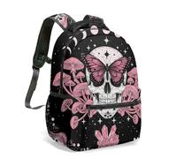Gothic Skull Backpack 16 Inch Kids School Bag, 360 Full Print Butterfly Mushroom Crystal Moon Witchy Dark Art Rucksack (08)
