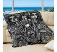 Gothic Skull Bat Snake Flannel Printed Blanket Gothic Style Cozy Sofa Bed Throw with Natural Mysterious Elements for Adults Multi-Use Flannel Fleece Blanket (10,75x100cm)
