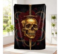 Gothic Skull Bat Snake Flannel Printed Blanket Gothic Style Cozy Sofa Bed Throw with Natural Mysterious Elements for Adults Multi-Use Flannel Fleece Blanket (05,75x100cm)
