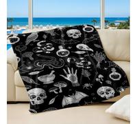 Gothic Skull Bat Snake Flannel Printed Blanket Gothic Style Cozy Sofa Bed Throw with Natural Mysterious Elements for Adults Multi-Use Flannel Fleece Blanket (01,130x150cm)