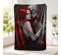Gothic Skull Bat Snake Flannel Printed Blanket Gothic Style Cozy Sofa Bed Throw with Natural Mysterious Elements for Adults Multi-Use Flannel Fleece Blanket (02,100x150cm)