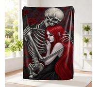 Gothic Skull Bat Snake Flannel Printed Blanket Gothic Style Cozy Sofa Bed Throw with Natural Mysterious Elements for Adults Multi-Use Flannel Fleece Blanket (03,75x100cm)