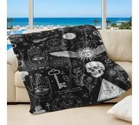 Gothic Skull Bat Snake Flannel Printed Blanket Gothic Style Cozy Sofa Bed Throw with Natural Mysterious Elements for Adults Multi-Use Flannel Fleece Blanket (08,100x150cm)