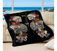 Gothic Skull Bat Snake Flannel Printed Blanket Gothic Style Cozy Sofa Bed Throw with Natural Mysterious Elements for Adults Multi-Use Flannel Fleece Blanket (09,75x100cm)