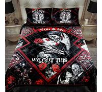 Gothic Skull Bedding Decorations - Wedding, Anniversary, Valentines, Christmas, Birthday Gifts for Couple, Him, Her, Wife, Husband, Boyfriend, Girlfriend - Queen Size Bedding Set