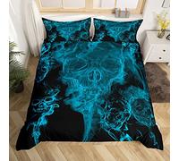 Gothic Skull Bedding Set Halloween Comforter Cover for Kids Boys Girls Skeleton Duvet Cover Breathable Gothic Bones Teal Smokey Bedspread Cover King Size Zipper