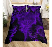 Gothic Skull Bedding Set Halloween Comforter Cover for Kids Boys Girls Skeleton Duvet Cover Breathable Gothic Bones Purple Smokey Bedspread Cover Super King 3Pcs