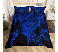 Gothic Skull Bedding Set Halloween Comforter Cover for Kids Boys Girls Skeleton Duvet Cover Breathable Gothic Bones Blue Smokey Bedspread Cover Double Size