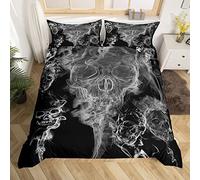 Gothic Skull Bedding Set Halloween Comforter Cover for Kids Boys Girls Skeleton Duvet Cover Breathable Gothic Bones Grey Smokey Bedspread Cover 3Pcs Double Size
