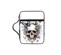 Gothic Skull Bible Cover for Women Men Butterfly Skeleton Carrying Book Case Church Bag Bible Protective with Handle and Zippered Pocket