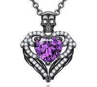 Gothic Skull Black Angel Wing Heart purple Red Crystal Zircon Women's Birthstone Birthday Pendant Necklaces Halloween Jewelry, size, Gold Plated, Cubic Zirconia