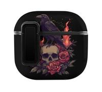 Gothic Skull Black Crow Bluetooth Headphone Case Earphone Protective Cover with Magnets Lock Compatible with Airpods 4