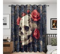 Gothic Skull Blackout Curtains, 54 Drop, Rose Red Floral Printed Curtains for Living Room, Bedroom, Eyelet Drapes for Window Home Decor, 46x54 Inch 2 Panels (R-740)