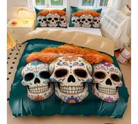 Gothic Skull & Blood Rose Duvet Cover Set, 3pcs Bedding for Bedroom, Mexican Day of the Dead Style (01,King240x220cm+50x75cm*2)