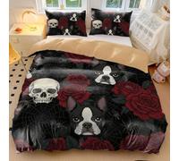 Gothic Skull & Blood Rose Duvet Cover Set, 3pcs Bedding for Bedroom, Mexican Day of the Dead Style (04,Double200x200cm+65x65cm*2)