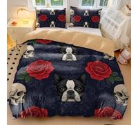 Gothic Skull & Blood Rose Duvet Cover Set, 3pcs Bedding for Bedroom, Mexican Day of the Dead Style (05,King240x220cm+50x75cm*2)