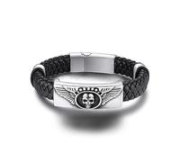 Gothic Skull Bracelets for Man, 21CM Black Leather Rope Bracelet with Stainless Steel Clasp, Personalized Bracelets for Rappers Singers