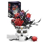 Gothic Skull Building Set with Rose in Mouth, Skull Home Decor Aesthetic for Adults, Table Shelf Centerpiece Compatible with Lego Flowers Horror Set, Halloween & Valentine's Day Gift