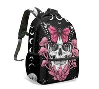 Gothic Skull Butterfly Mushroom Print Backpack, Witchcraft Occult Moon Dark Fantasy Daypack, 16 Inch Art Design Travel Bag (02)