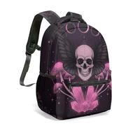 Gothic Skull Butterfly Mushroom Print Backpack, Witchcraft Occult Moon Dark Fantasy Daypack, 16 Inch Art Design Travel Bag (10)