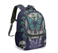 Gothic Skull Butterfly Mushroom Print Backpack, Witchcraft Occult Moon Dark Fantasy Daypack, 16 Inch Art Design Travel Bag (04)