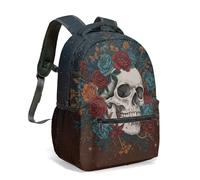 Gothic Skull Butterfly Mushroom Print Backpack, Witchcraft Occult Moon Dark Fantasy Daypack, 16 Inch Art Design Travel Bag (12)