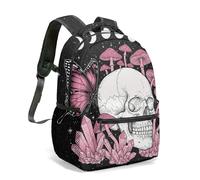 Gothic Skull Butterfly Mushroom Print Backpack, Witchcraft Occult Moon Dark Fantasy Daypack, 16 Inch Art Design Travel Bag (09)