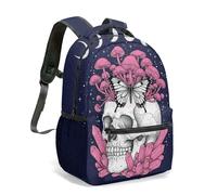 Gothic Skull Butterfly Mushroom Print Backpack, Witchcraft Occult Moon Dark Fantasy Daypack, 16 Inch Art Design Travel Bag (03)