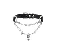 Gothic Skull Choker Necklace - Adjustable Vegan Leather Buckle, Halloween Skeleton Pendant Slip Chain, Punk - Inspired Spooky Jewelry for Women（black）
