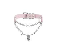 Gothic Skull Choker Necklace - Adjustable Vegan Leather Buckle, Halloween Skeleton Pendant Slip Chain, Punk - Inspired Spooky Jewelry for Women（pink）