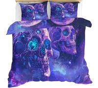 Gothic Skull Comforter Cover Cosmic Skull Nebula Duvet Cover Psychedelic Space Bedding Set Machine Washable Comforter Set With Zipper Ties for Bedroom Single 137 x 200 cm