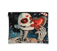 Gothic Skull Cosmetic Bag, Vintage Skeleton Makeup Travel Pouch for Women, Portable Canvas Zippered Skincare Organizer, Halloween Festival Gift Bag, red, 7x9 Inch, Skull