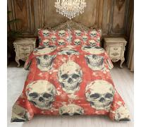 Gothic Skull Coverless Duvet Double, Horror Skeleton Reversible Comforter Set 3 Pcs, 2 Pillowcases, Bedroom Decor, 10.5 Tog Soft Lightweight Warm All Seasons BZ-US1247