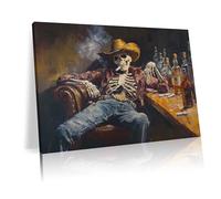Gothic skull cowboy poster vintage wild west bar wall art painting, home bedroom bathroom kitchen decoration skull art gift(L18 xW12-CANVAS)