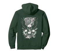 Gothic Skull Cross Art Wings Grunge Punk Y2K Emo Aesthetic Pullover Hoodie, Adult Unisex, Dark Green, X-Large