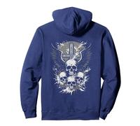 Gothic Skull Cross Art Wings Grunge Punk Y2K Emo Aesthetic Pullover Hoodie, Adult Unisex, Navy Blue, XX-Large