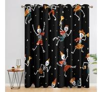 Gothic Skull Curtains Blackout, 46x72 Inch 2 Panels - Day of the Dead Halloween Skeleton Pattern Black Out Curtains, Home Decor, 72 Drop Eyelet Window Drapes for Bedroom, Living Room PD&84
