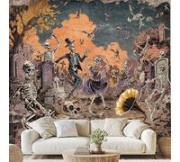 Gothic Skull Dance Smoke Mural Tombstone Dead Tree Self-Adhesive Wallpaper 100x70 cm Vintage Skeleton Bird Canvas Wall Paper for Bedroom Living Room Wall Mural Removable Stickers Dv50y