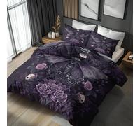 Gothic Skull Duvet Cover Single Bedding Sets, Dead Moth Pattern, Reversible Design Bedroom Decor Bed Quilt Cover with 1 Pillowcase, Microfiber, Zip - SMK9845