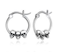 Gothic Skull Earrings 925 Sterling Silver Punk Skeleton Hoop Earrings Gothic Jewellery Halloween Gifts for Women Girls