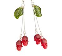 Gothic Skull Earrings For Women Fashion Pagan Witch Jewelry Accessories Gift With Red Skull And Green Leaf Ear Hooks Pagan Accessories