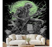 Gothic Skull Electric Guitar Mural Skeleton Cemetery Rock Music Wallpaper 300x210 cm Full Moon Wall Decals Peel and Stick Wall Art for Bedroom Bathroom Stickers Home Decor vd7u
